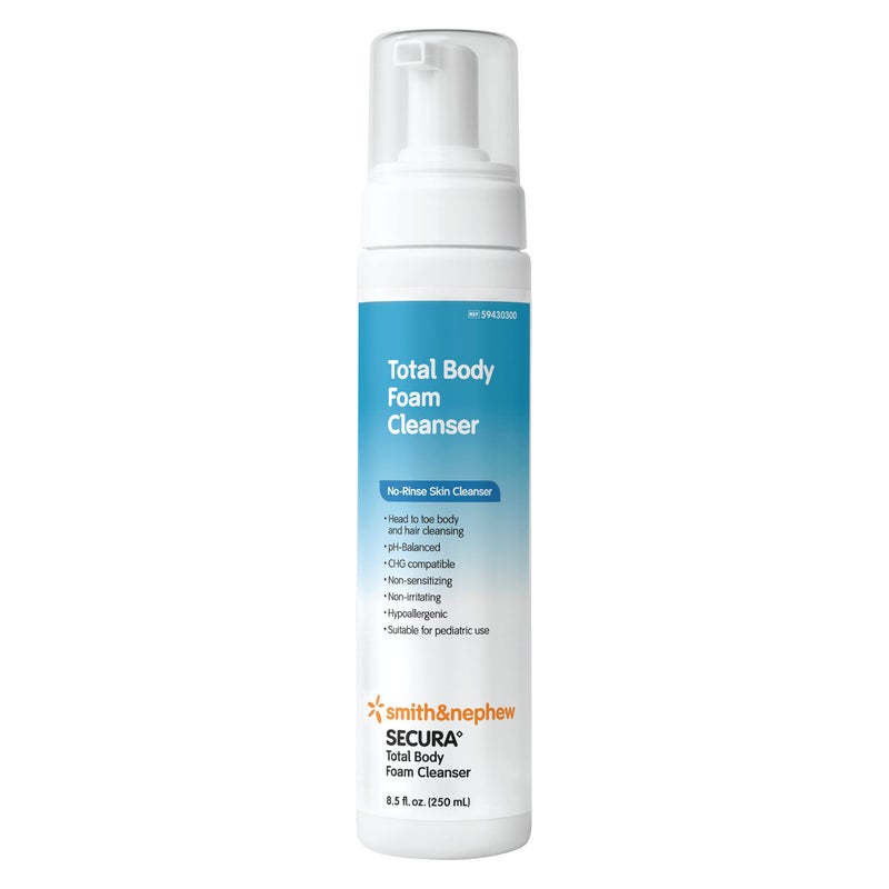 Smith&nephew Smith+Nephew SECURAâ—Š Total Body Foam Cleanser, Foaming Waterless Body Cleanser, No- Rinse Skin Cleanser with Pump Dispenser, 8.5 Ounces - Image 1
